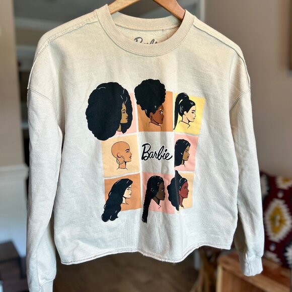 Barbie Women of Color Cropped Off White Crewneck Sweatshirt Womens Size Small - Picture 2 of 9
